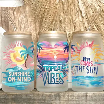 Tropical Vibes Summer 16oz Frosted Libbey Glass Tumbler