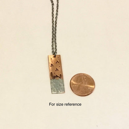 Mixed metal vertical copper bar necklace - palm tree beach