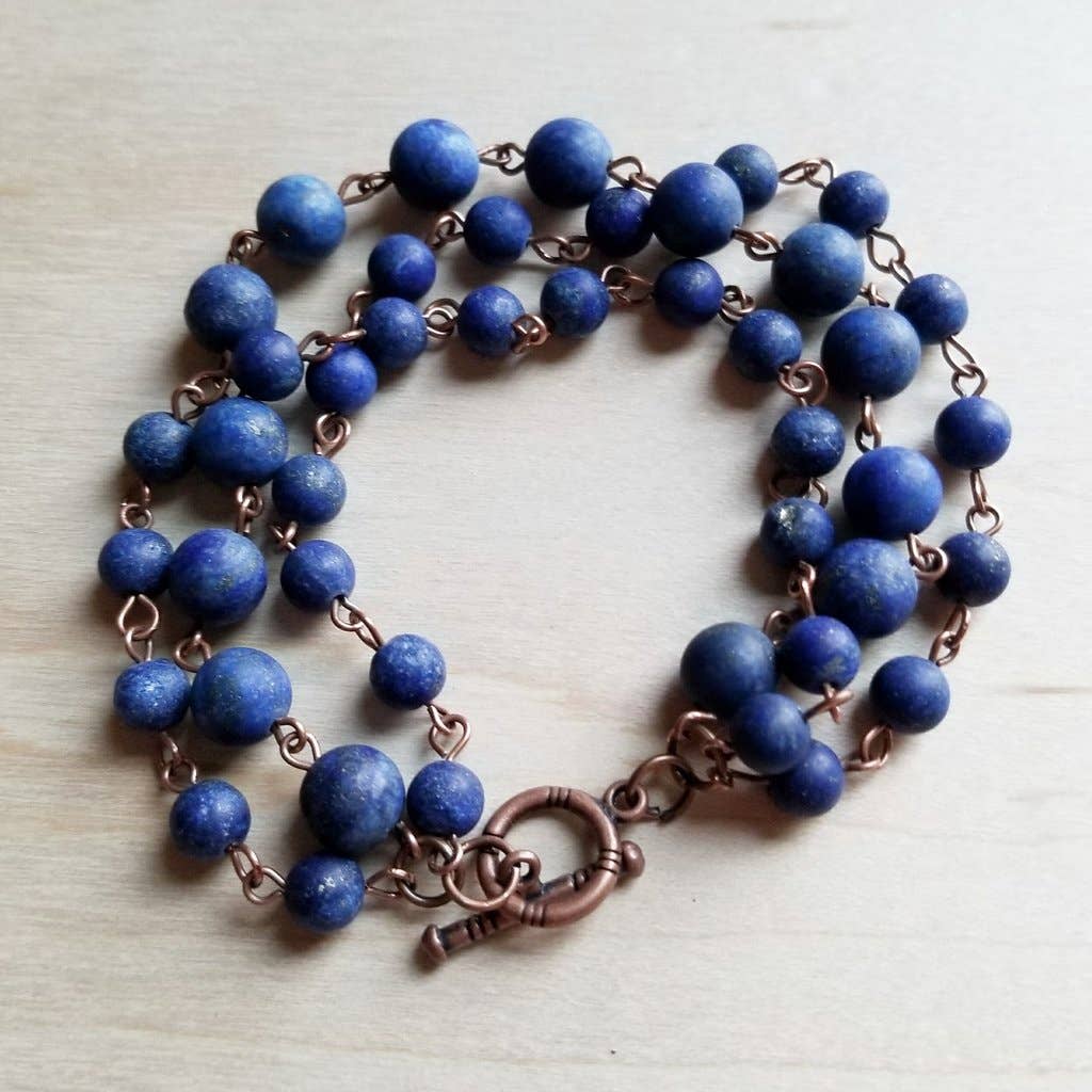 Blue Frosted Lapis Triple Strand Beaded Bracelet