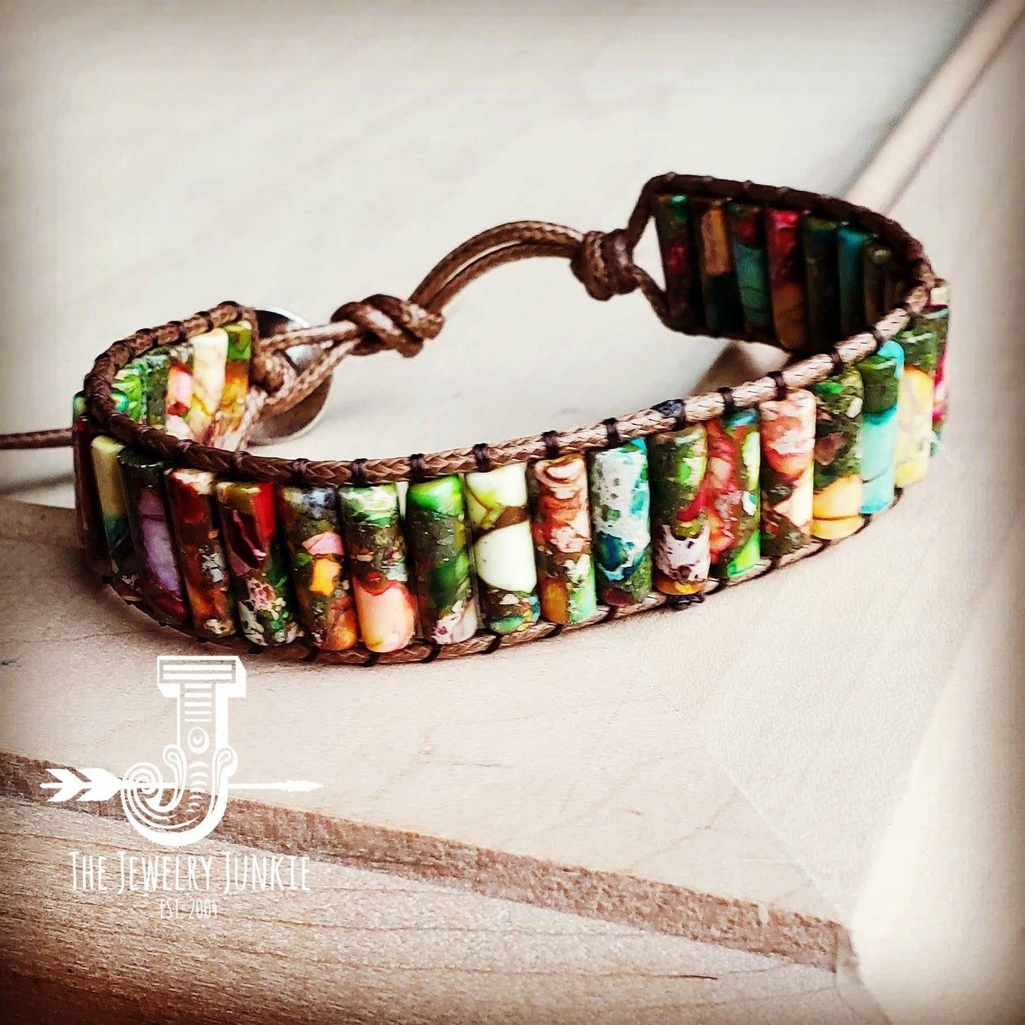 Woven Regalite Stacked Stone Bracelet - Multi