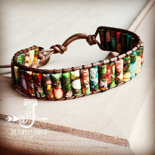 Woven Regalite Stacked Stone Bracelet - Multi