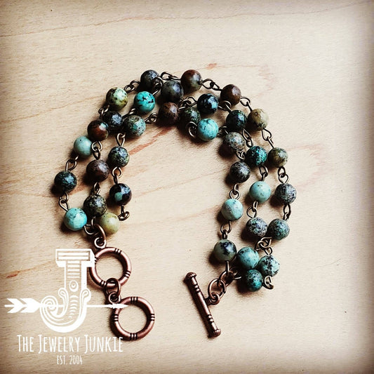 African Turquoise Triple Strand Beaded Bracelet