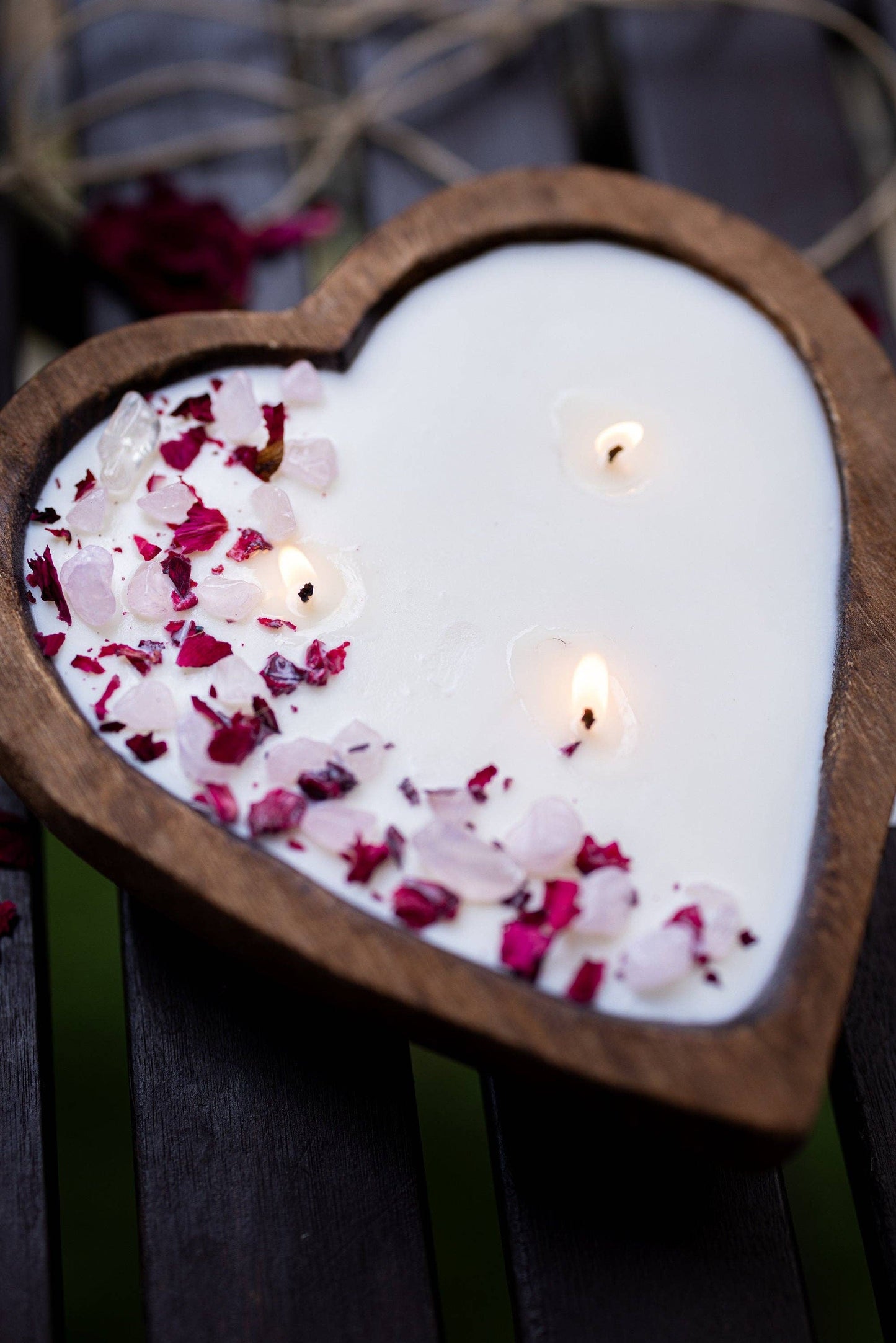 Beautiful Heart Wood Dough Bowl Candle