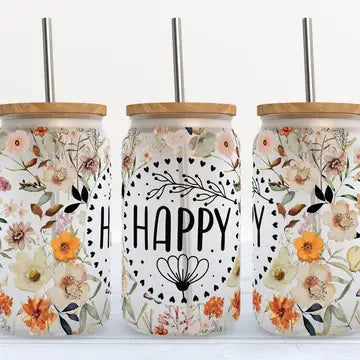 Happy Wildflowers 16oz Frosted Libbey Glass Tumbler