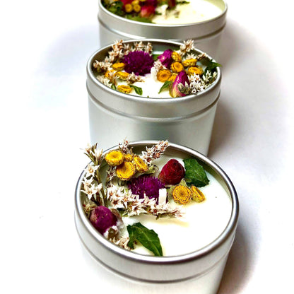 "Wildflowers" Botanical Soy Candle with flowers